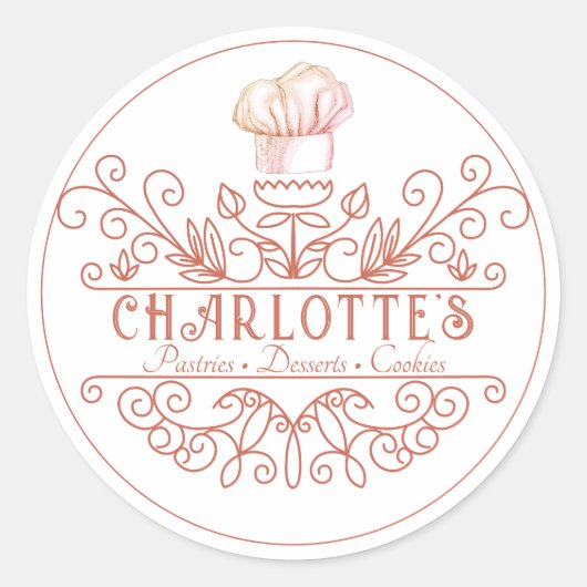 バラピンクロゴベーカリーベーカーのロゴ製品ラベル ラウンドシール (正面)