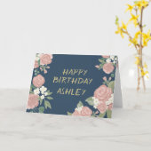 バラピンクロマンチック植物油彩誕生日車 カード (黄色い花)