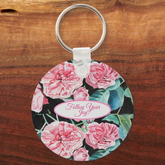 バラピンクローズ後を追フローラあなたの喜びパターン キーホルダー (正面)