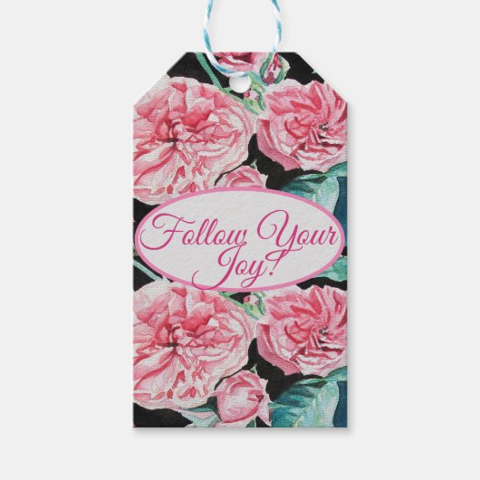 バラピンクローズ後を追フローラあなたの喜びパターン ギフトタグ (正面)