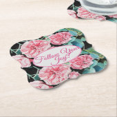 バラピンクローズ後を追フローラあなたの喜びパターン ペーパーコースター (アングル)