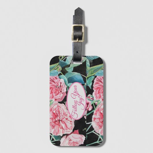 バラピンクローズ後を追フローラあなたの喜びパターン ラゲッジタグ (正面縦)