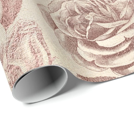 バラピンクローズ金ゴールドメタリックフローラセピアリネン ラッピングペーパー (ロールコーナー)