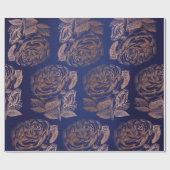 バラピンクローズ金ゴールドメタリックフローラブルーマリン ラッピングペーパー (フラット)