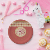 バラピンク及び金ゴールド付きクリームエレガント ペーパープレート (パーティー)