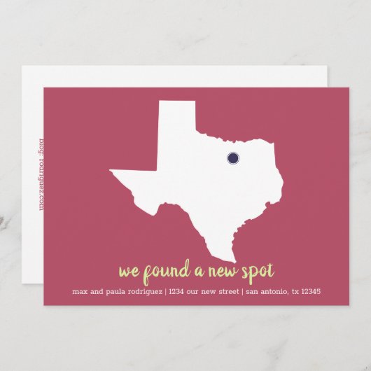 バラピンク新しいスポットを見つけた – テキサス州移動 案内状 (正面/裏面)