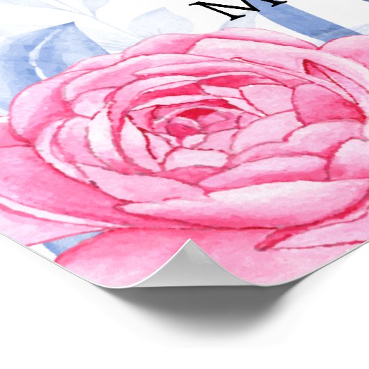 バラピンク曇り青葉色結婚の歓迎サイン ポスター (角)