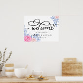 バラピンク曇り青葉色結婚の歓迎サイン ポスター (キッチン)