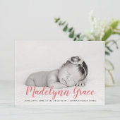 バラピンク水彩少女の写真の誕生のお知らせ 招待状 (スタンド正面)