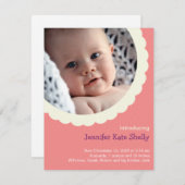 バラピンク水玉模様ロゼット写真かわいいベビー誕生 案内状 (正面/裏面)