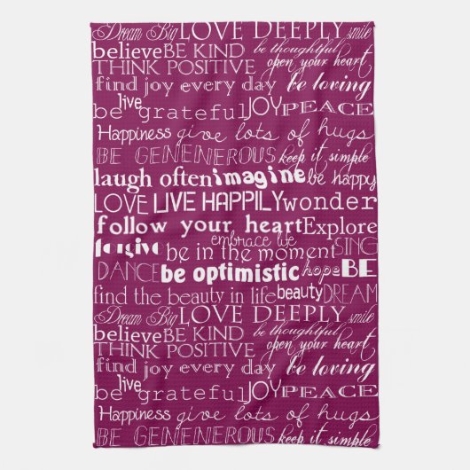 バラピンク白感動的語クリスマス キッチンタオル (縦)