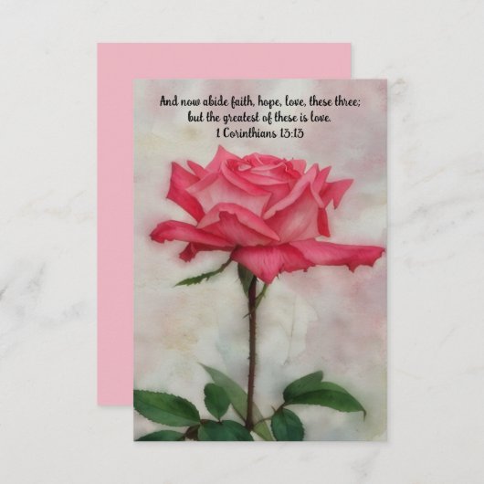 バラピンク花信仰バイブル聖句ノートカード サンキューカード (正面/裏面)