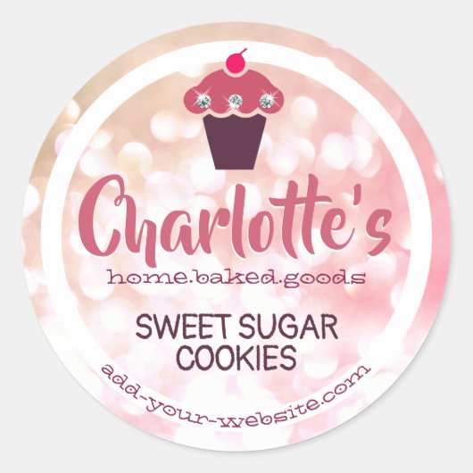 バラピンク赤面グラデーショングリッターカップケーキベーキングラベル ラウンドシール (正面)