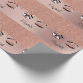 バラピンク金ゴールドまつげ滴下グリッター名 ラッピングペーパー (角)