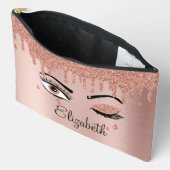 バラピンク金ゴールドまつげ滴下グリッター アクセサリーポーチ (見開き)