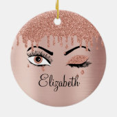 バラピンク金ゴールドまつげ滴下グリッター セラミックオーナメント (裏面)