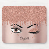 バラピンク金ゴールドまつげ滴下グリッター マウスパッド (正面)