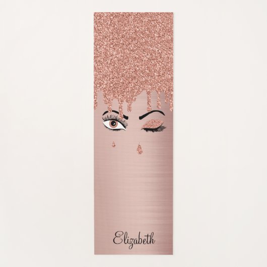 バラピンク金ゴールドまつげ滴下グリッター ヨガマット (正面)