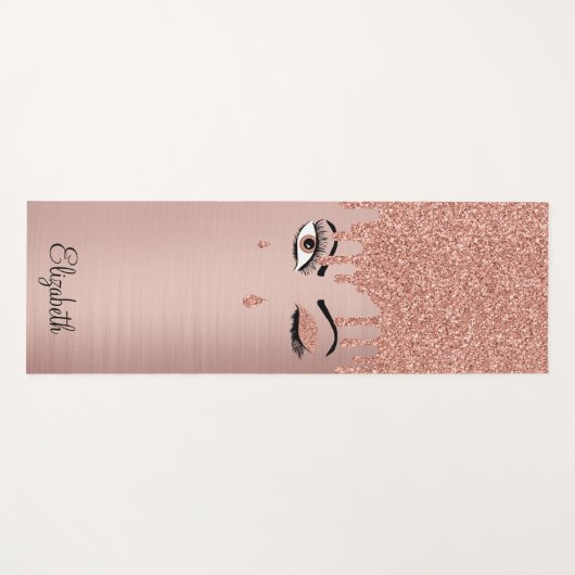 バラピンク金ゴールドまつげ滴下グリッター ヨガマット (正面(横))