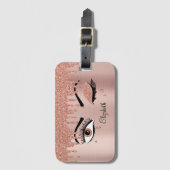 バラピンク金ゴールドまつげ滴下グリッター ラゲッジタグ (正面縦)