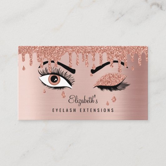 バラピンク金ゴールドまつげ滴下グリッター 名刺 (正面)