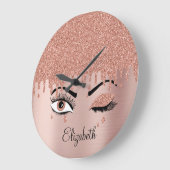 バラピンク金ゴールドまつ毛滴下グリッター ラージ壁時計 (傾斜)