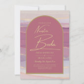 バラピンク金ゴールドアーチマーブル結婚ズBODA招待状 招待状 (正面)