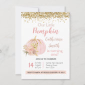 バラピンク金ゴールドカボチャ1st誕生日 招待状 (正面)