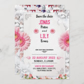 バラピンク金ゴールドフローラ結婚式招待状 招待状 (正面/裏面)