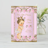 バラピンク金ゴールドホワイトプリンセスベビーシャワーブルネット 招待状 (スタンド正面)