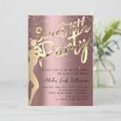 バラピンク金ゴールド紙吹雪スウィート16位パーティー 招待状 (スタンド正面)