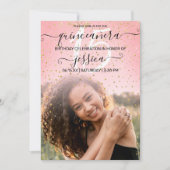 バラピンク金ゴールド紙吹雪フォトコラージキンセアニラ 招待状 (正面)