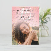 バラピンク金ゴールド紙吹雪フォトコラージキンセアニラ 招待状 (スタンド正面)