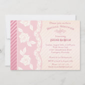バラピンク、アイボリーフローラレースブライダルシャワー招待状 招待状 (正面)