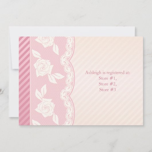 バラピンク、アイボリーフローラレースブライダルシャワー招待状 招待状 (裏面)