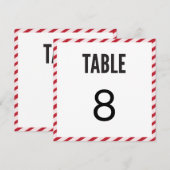 バラピンク カーニバル ストライプ テーブルナンバーカード 招待状 (正面/裏面)
