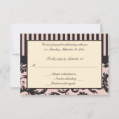 バラピンク、クリーム、グレー ストライプ ダマスク 返信カード (裏面)