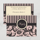 バラピンク、クリーム、グレー ストライプ ダマスク 返信カード (正面/裏面)