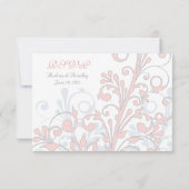 バラピンク、グレー、ホワイト アブストラクト フローラル RSVP カード (裏面)