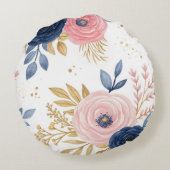 バラピンク & ネイビーブルー 花柄 包装紙 ラウンドクッション (裏面)