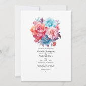 バラピンク、赤面ピンク、ターコイズ、ブルー結婚ズ 招待状 (正面)