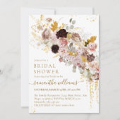 バラピンク&金ゴールドフローラエレガントブライダルシャワー 招待状 (正面)