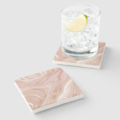 バラピンク&金ゴールドマーブルアモダンートシエレガントック  ストーンコースター (横)