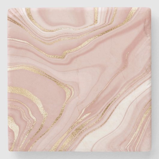 バラピンク&金ゴールドマーブルアモダンートシエレガントック  ストーンコースター (正面)