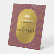 バラピンク&金ゴールドモダンアーチウェディングカードギフト
