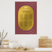 バラピンク&金ゴールドモダンアー結婚チの座席表 ポスター (キッチン)