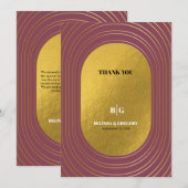 バラピンク&金ゴールドモダンミニマリストアー結婚チ サンキューカード (正面/裏面)