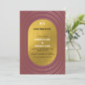 バラピンク&金ゴールドモダンミニマリストアー結婚チ セーブザデート (スタンド正面)