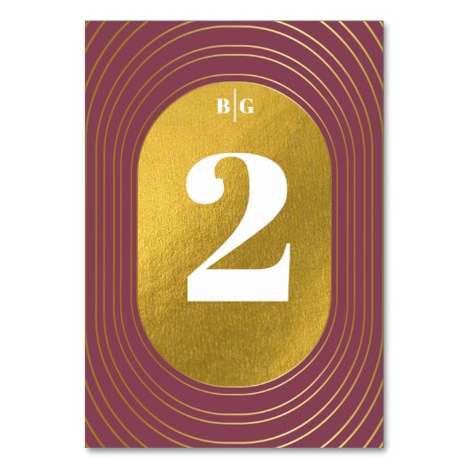 バラピンク&金ゴールドモダンミニマリストアー結婚チ テーブルナンバー (正面)