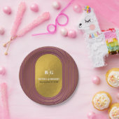 バラピンク&金ゴールドモダンミニマリストアー結婚チ ペーパープレート (パーティー)